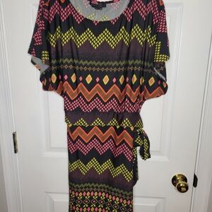 BCBGMaxAzria Black and Multicolor Zigzag Midi Dress